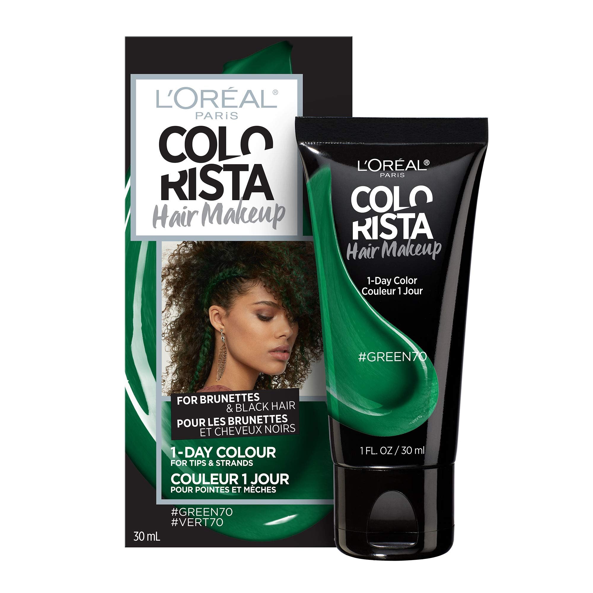 L'Oreal Paris Hair Makeup Temporary 1-Day Hair Color for Brunettes, Green 70, 1 Fl Oz